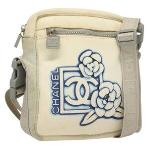 Authentic CHANEL Sports Line Shoulder Bag Nylon White Silver CC